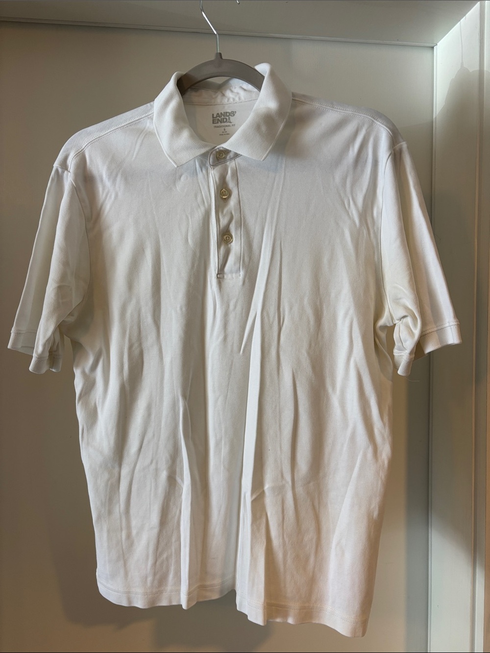 Lands' End Men's White Polo Shirt - Classic Short Sleeve